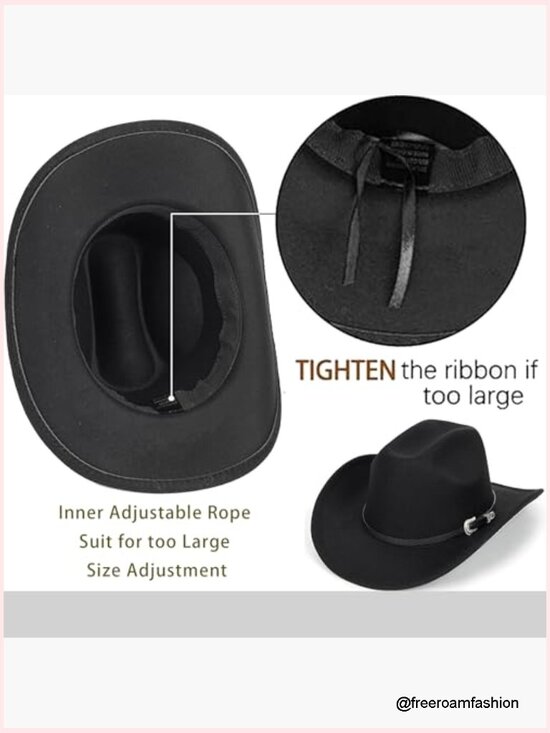Vintage Western Cowboy Hat Adjustable Felt Western Cowgirl Hat with Belt Decor main image 6